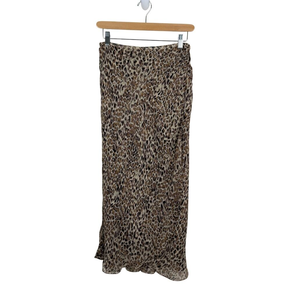 Vintage Alfani Silk Leopard Print Maxi Skirt Size 6 Animal Print Flowy Wrap 90s